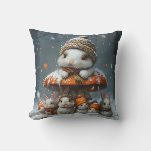 Lindos Coelhinhos de Inverno com Almofada de Arrem (Frente)