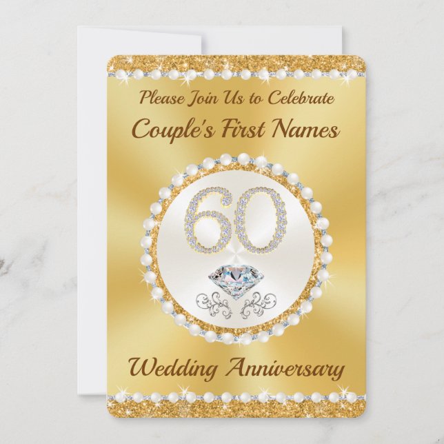 Lindos Convites de 60º Aniversário de Casamento (Frente)