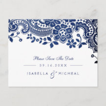 Lindos convites de casamento em renda azul vintage