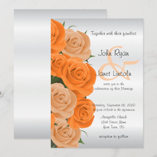 Lindos Convites para Casamento de Flor de Rosa Lar (Frente/Verso)