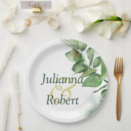 Lindos pratos de papel verde à aguarela