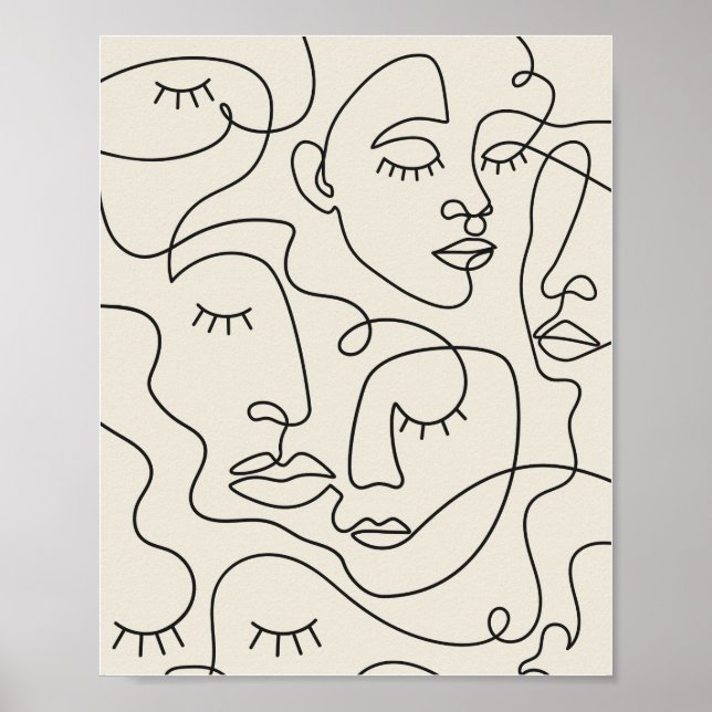 Line Art Many Faces Poster (Frente)
