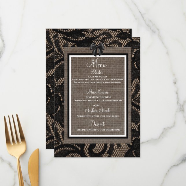 Linen e preto de rendas, burlap branco, menu Lenin (Frente/Verso In Situ)