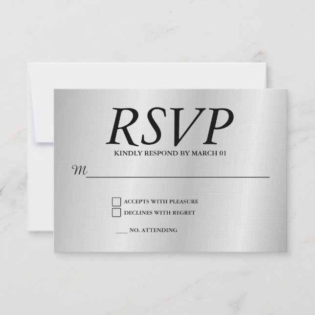 Linen Grey Wedding RSVP Response Reply Modern Card (Frente)
