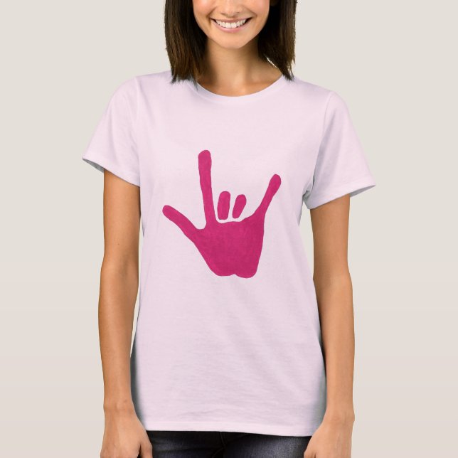 Linguagem de sinais de mão, rosa, camisas (Frente)