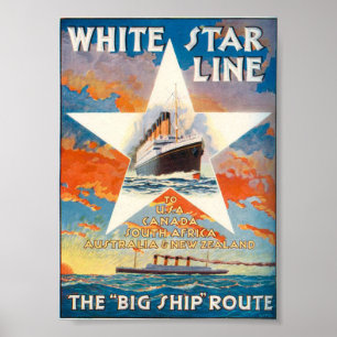Linha branca poster de viagens da estrela do