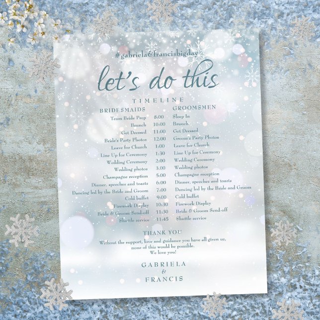 Linha Cronológica da Programação do Casamento no i (First Snowflakes Winter Wedding Schedule Timeline)