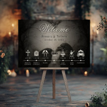 Linha Cronológica de Casamento Preto-Gótico-Escuro
