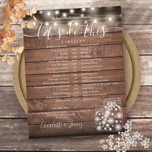 Linha Cronológica do Programa de Casamento de Luze (Rustic Wood String Lights Wedding Program Timeline)