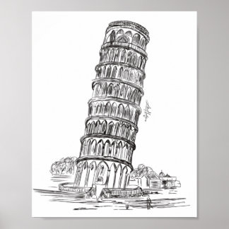 Linha de arte da Torre Pisa, Itália Art poster