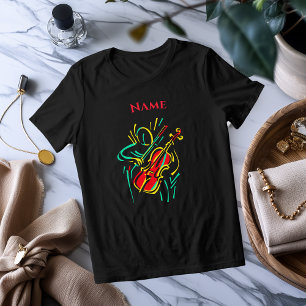 Linha de Arte de Violino Neon Camiseta Musical V