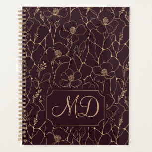 Linha de Arte Floral Dourada Agenda Estilo Academi