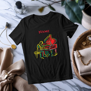 Linha de Arte Neon no Piano   Camiseta Musical Vib