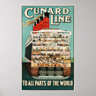 Linha de Cunard - poster das viagens vintage