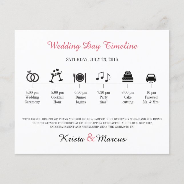 Linha do tempo de casamento de ícones simples (Frente)
