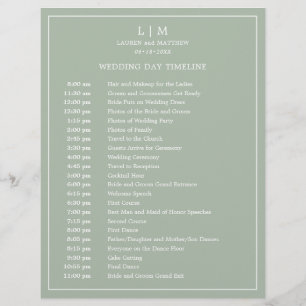 Linha do Tempo de Casamento Simples em Verde Sage