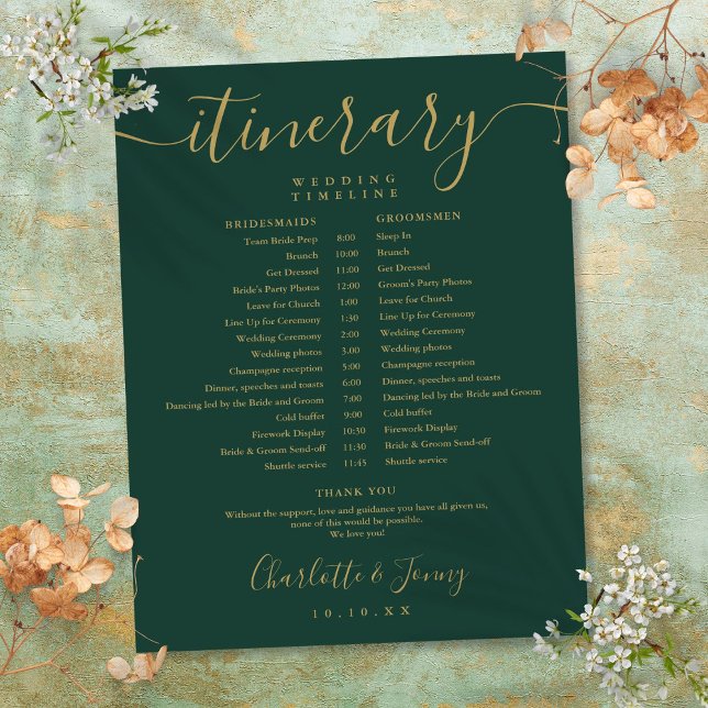 Linha do Tempo Itinerário de Casamento Dourado do  (Emerald Gold Schedule Wedding Itinerary Timeline)