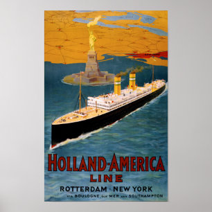 Linha poster vintage de Holland América restaurad