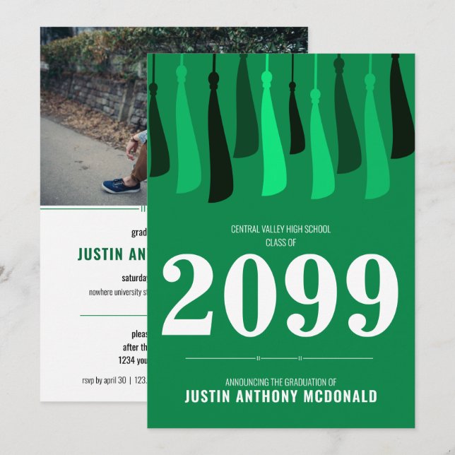 Linha Verde do Convite à Graduação de Fotos em Tas (Frente/Verso)