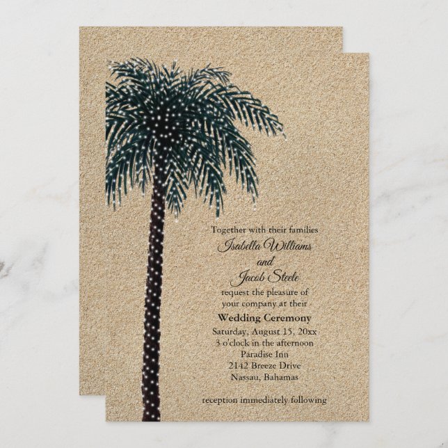 Linhas de string Palm Tree Convite de casamento Be (Frente/Verso)