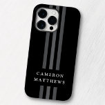 Linhas escuras elegantes, preto monograma moderno<br><div class="desc">Capas de iphone preta elegante com três linhas de cinza escura correndo de cima para baixo e seu nome através.</div>