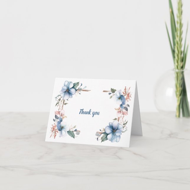 Linhas Flores Azuis: Cartões de agradecimentos De  (Frente)