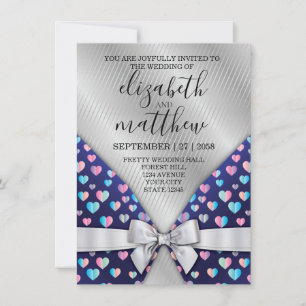 Linhas prateadas elegantes Convite Arco e Coração 