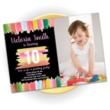 Linhas rosa Pintam Convites de Aniversário com Fot