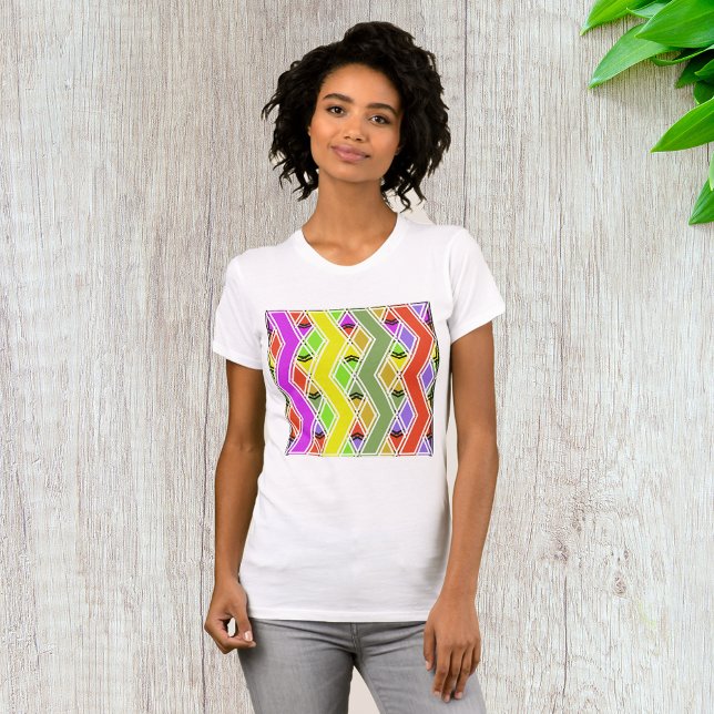 Linhas Zigzag Coloridas Mulheres T-Shirt (Criador carregado)