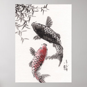 LinLi China Watercolor Art Impressão - Peixe KOI #