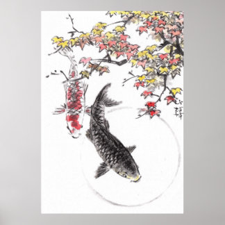 LinLi China Watercolor Art Impressão - Peixe KOI #