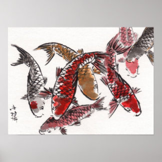 LinLi Chinese Watercolor Art Impressão - Peixe KOI