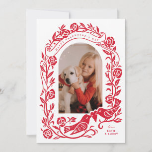 Linocut lovebird e rosa