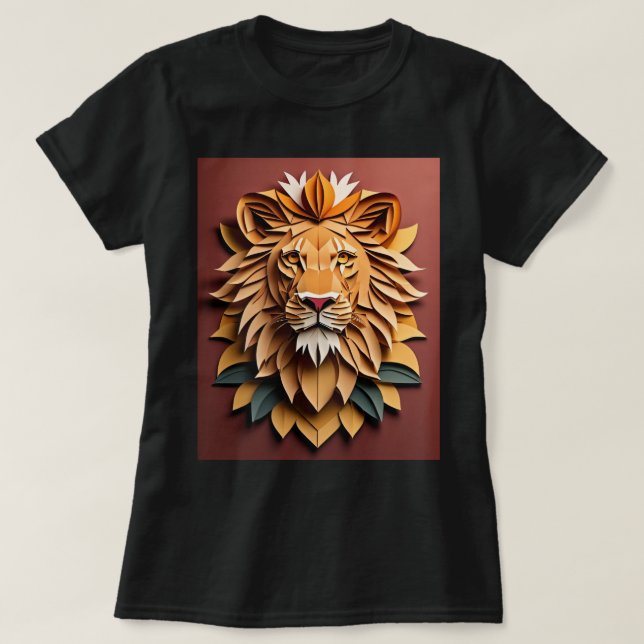 Lion 3D Paper Art Design T-shirt (Frente do Design)