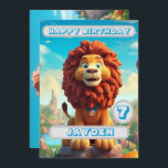 Lion Birthday Card Personalizado Kids Nome Idade<br><div class="desc">Celebre a alegria que seu filho traz à sua vida com este Cartão de Aniversário do Leão. Personalizado com seu nome e idade, este cartão encapsula o amor e admiração que você tem pelo seu pequeno. Isto não é apenas um cartão de aniversário, é uma aventura cheia de amor projetada...</div>