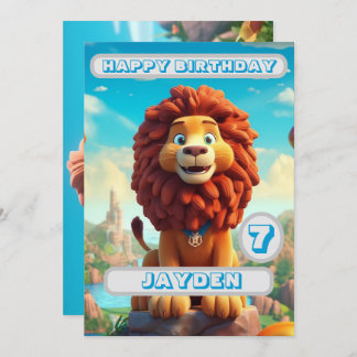 Lion Birthday Card Personalizado Kids Nome Idade