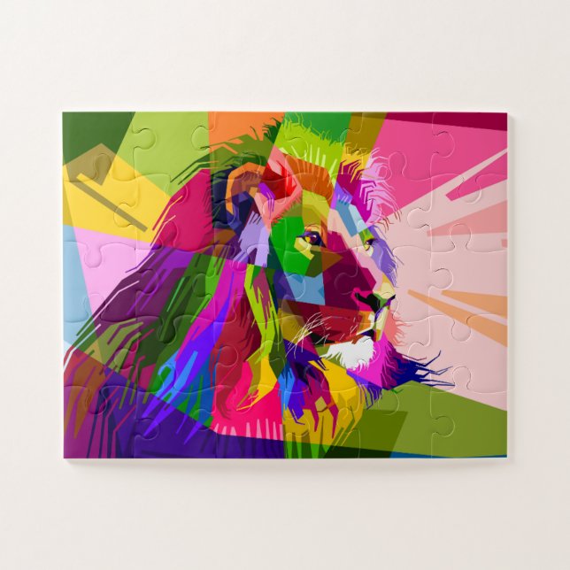 LION COLORFUL POP ART LION JIGSAW QUEBRA-CABEÇA (Horizontal)
