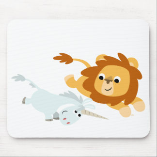 Lion de desenho animado e mousepad Unicorn