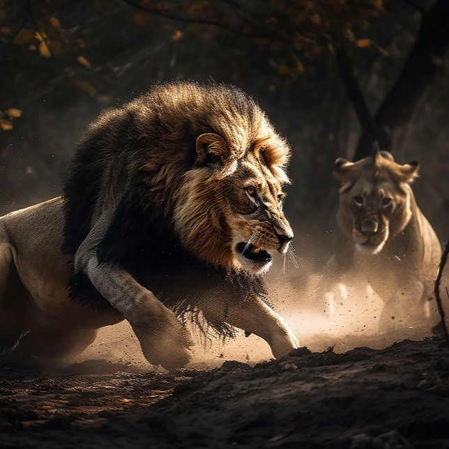 Lion e Lioness Hunt Juntos Quebra-cabeça de serra (Criador carregado)