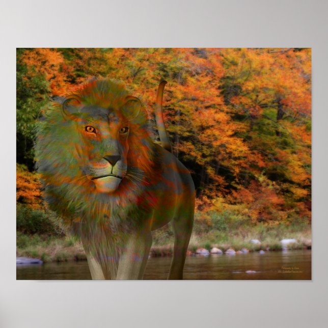 Lion Fall Foliage Fantasy Art Poster (Frente)