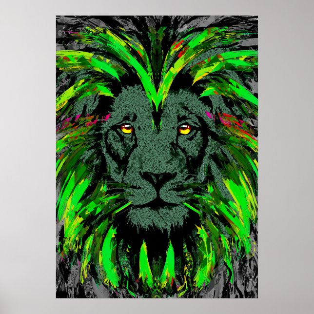 Lion Head Poster Art | Poster de leão verde (Frente)