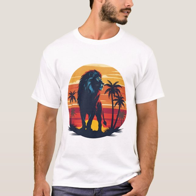 Lion Retro Sunset T-Shirt Vintage (Frente)