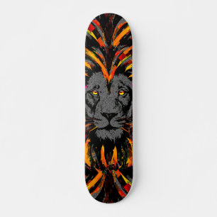 Lion Skateboard   Orange Lion Head Illustration