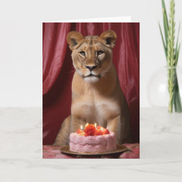 Lioness com Cartão de Bolo de Aniversário