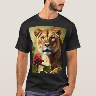 Lioness & Rosa Realismo Tatuagem Design T-Shirt