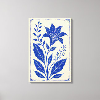 Lírio Azul Cobalto Impressão em Tela de Linocut Bo