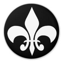 Lírio Branco Moderno Francês Fleur-de-lis em Preto
