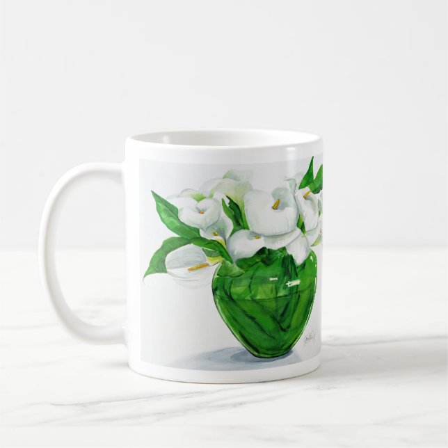 Lírios de Calla na caneca verde do vaso (Esquerda)