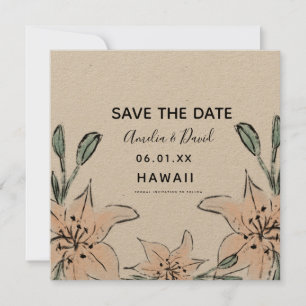 Lírios Desenhados à Mão e Folhagens Save the Date