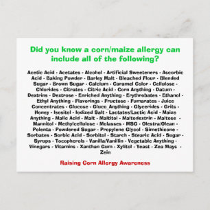 Lista de Alergias do Milho - Cartão Postal